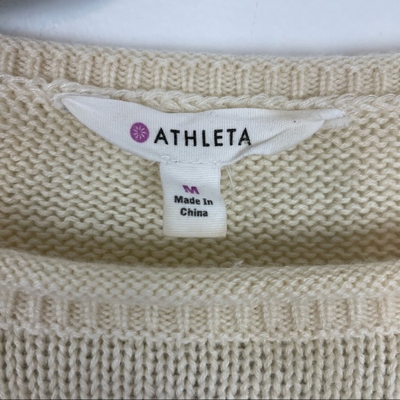 Athleta Cream Gray 100% Wool Color Block Pullover Sweater Size Medium - Picture 2 of 6